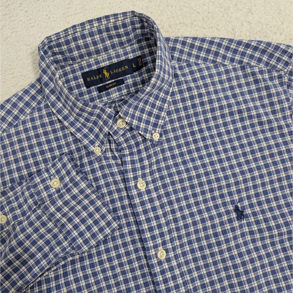 Ralph Lauren Slim Fit Shirt Men's Large Check Plaid Button Down Lightweight